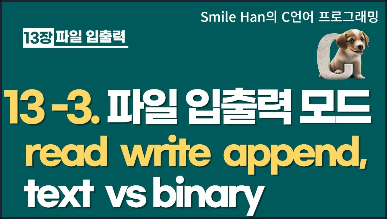 C언어 13-3 : 파일 입출력 모드(read/write/append, text/binary)