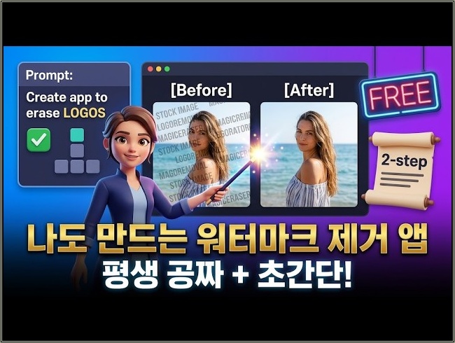 아직도 돈 내고 지우세요? 텍스트 2줄로 '평생 무료' 워터마크 제거 앱 만들기 (구글 제미나이 활용)