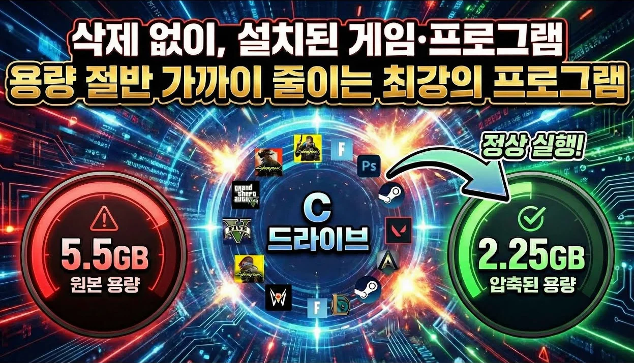 C드라이브 용량 확보1분컷, 삭제없이 설치된 게임·프로그램 용량 절반 가까이 줄이는 방법